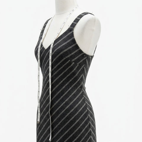 White Vertical-Stripe Ponte Knit, Poly-Viscose, 390 gsm