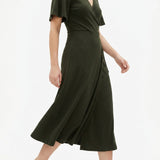 Polyester Cotton Stretch Rib Knit Fabric, 240 gsm, 160 cm — Green — mockup: dress bodycon