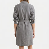Polyester Stretch Linen-Look Fabric, 260 gsm, 160 cm — Grey — mockup: dress bodycon