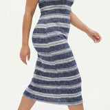 Marled Blue Horizontal-Stripe French Terry, Poly-Cotton — mockup: dress bodycon