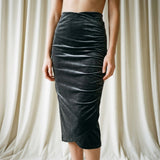 Polyester Stretch Velvet Fabric, 240 gsm, 165 cm — Black — mockup: dress bodycon