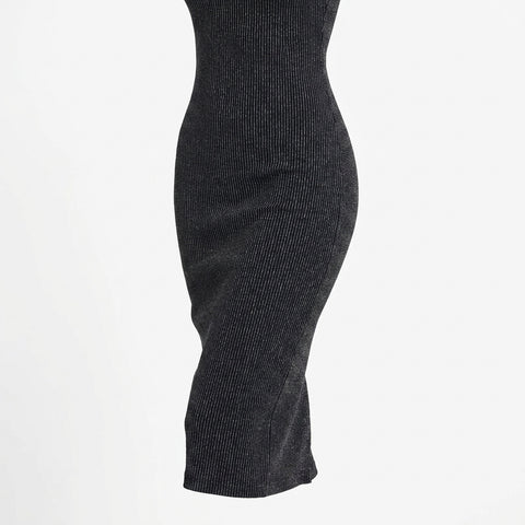 Silver Vertical-Stripe Rib Knit, Nylon