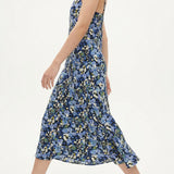 Blue Floral Crepe, Polyester, 185 gsm — mockup: dress bodycon