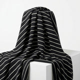 White Horizontal-Stripe Ponte Knit, Viscose-Nylon, 300 gsm — mockup: dress bodycon