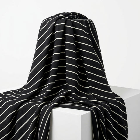 White Horizontal-Stripe Ponte Knit, Viscose-Nylon, 300 gsm