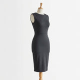 Polyester Stretch Jersey Knit Fabric, 210 gsm, 160 cm — Black — mockup: dress bodycon