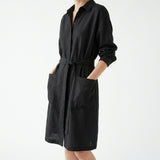 Polyester Stretch Linen-Look Fabric, 170 gsm, 160 cm — Black — mockup: dress bodycon