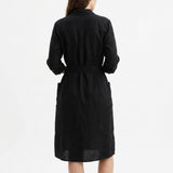 Polyester Stretch Linen-Look Fabric, 229 gsm, 160 cm — Black — mockup: dress bodycon