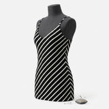 Black Horizontal-Stripe Ponte Knit, Viscose-Poly, 320 gsm — mockup: dress bodycon