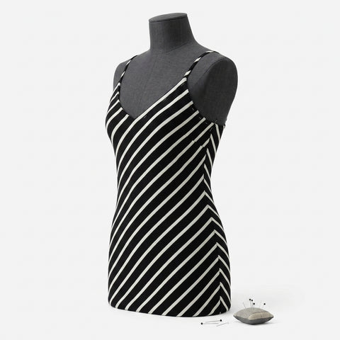 Black Horizontal-Stripe Ponte Knit, Viscose-Poly, 320 gsm