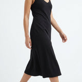 Cotton Nylon Stretch Ponte Knit Fabric, 265 gsm, 160 cm — Black — mockup: dress bodycon