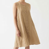 Slub Linen Cotton Woven Fabric, 139 gsm, 128 cm — Brown — mockup: dress bodycon