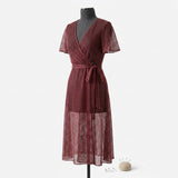 Mesh Fabric, 135 gsm, 145 cm — Red — mockup: dress bodycon