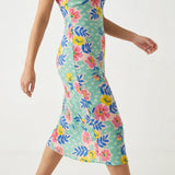 Blue Floral Crepe, Cotton-Nylon — mockup: dress bodycon