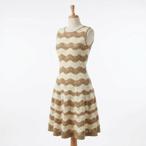 Cream Stripes Pointelle Knit, Poly-Cotton