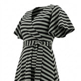 Black Horizontal-Stripe Scuba Knit, Viscose-Poly, 350 gsm, 160 cm — mockup: dress bodycon