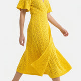 Yellow Openwork Pointelle Knit, Polyester — mockup: dress bodycon