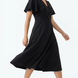 Polyester Stretch Scuba Knit Fabric, 410 gsm, 185 cm — Black — mockup: dress bodycon