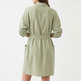 Polyester Stretch Linen-Look Fabric, 250 gsm, 160 cm — Khaki, ref EF-268656 — mockup: dress bodycon