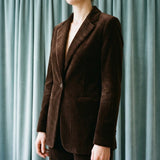 Polyester Stretch Velvet Fabric, 320 gsm, 165 cm — Brown — mockup: dress bodycon