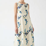 Blue Floral Linen-Look, Polyester — mockup: dress bodycon