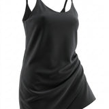 Viscose Nylon Stretch Ponte Knit Fabric, 270 gsm, 160 cm — Black, ref EF-269548 — mockup: dress bodycon
