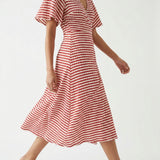 Red Horizontal-Stripe Crepe, Poly-Cotton — mockup: dress bodycon
