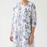 Blue Floral Woven, Linen-Viscose — mockup: dress bodycon