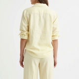 Polyester Stretch Linen-Look Fabric, 220 gsm, 165 cm — Yellow, ref EF-249915 — mockup: dress bodycon