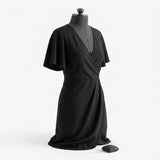 Polyester Viscose Stretch Scuba Knit Fabric, 250 gsm, 160 cm — Black, ref EF-266179 — mockup: dress bodycon