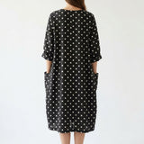 White Dots Linen-Look, Polyester, 215 gsm — mockup: dress bodycon