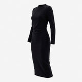 Viscose Nylon Stretch Ponte Knit Fabric, 345 gsm, 168 cm — Black — mockup: dress bodycon