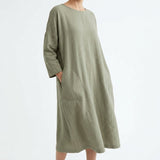 Polyester Stretch Linen-Look Fabric, 255 gsm, 150 cm — Khaki — mockup: dress bodycon