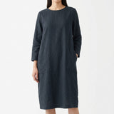 Polyester Stretch Linen-Look Fabric, 294 gsm, 150 cm — Navy — mockup: dress bodycon
