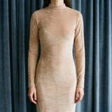 Cotton Stretch Velvet Fabric, 220 gsm — Beige — mockup: dress bodycon