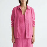 Polyester Stretch Linen-Look Fabric, 280 gsm, 160 cm — Pink, ref EF-268793 — mockup: dress bodycon