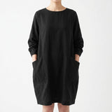 Polyester Stretch Linen-Look Fabric, 358 gsm — Black — mockup: dress bodycon
