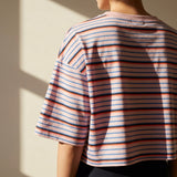 Blue Horizontal-Stripe Jersey Knit, Cotton-Poly, 153 gsm