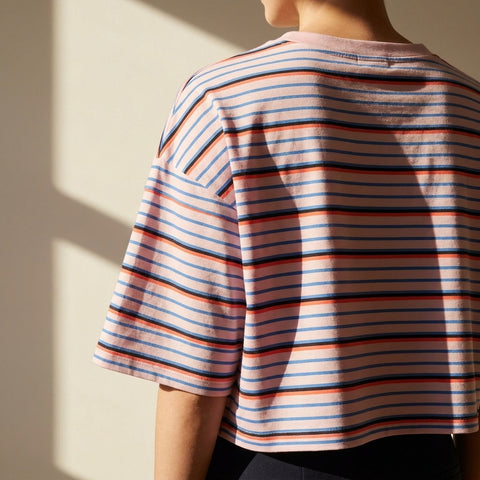 Blue Horizontal-Stripe Jersey Knit, Cotton-Poly, 153 gsm