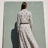 Grey Geometric-Ikat Jersey Knit, Polyester
