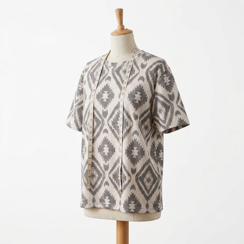 Grey Geometric-Ikat Jersey Knit, Polyester