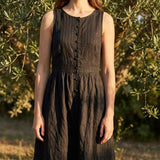 Black Tone-on-Tone Herringbone Jacquard, Viscose-Linen