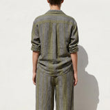 Olive Horizontal-Stripe Jacquard, Linen-Viscose