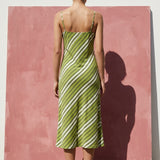 Green Horizontal-Stripe Jersey Knit, Viscose, 291 gsm