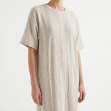 Light Beige Stripes Chunky Knit, Poly-Linen