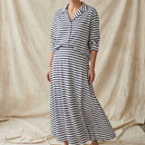 Navy Horizontal-Stripe Jersey Knit, Cotton, 121 gsm