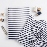 Navy Horizontal-Stripe Jersey Knit, Cotton, 121 gsm
