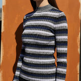 Navy Horizontal-Stripe Rib Knit, Polyester, 175 gsm