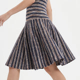 Dark Blue Horizontal-Stripe Chunky Knit, Poly-Viscose, 398 gsm