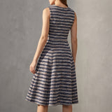 Dark Blue Horizontal-Stripe Chunky Knit, Poly-Viscose, 398 gsm